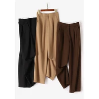 pants women fashion style 60 cotton 30 wool blended pockets 3 colors high quality elegant straight pants ladies new fashion
