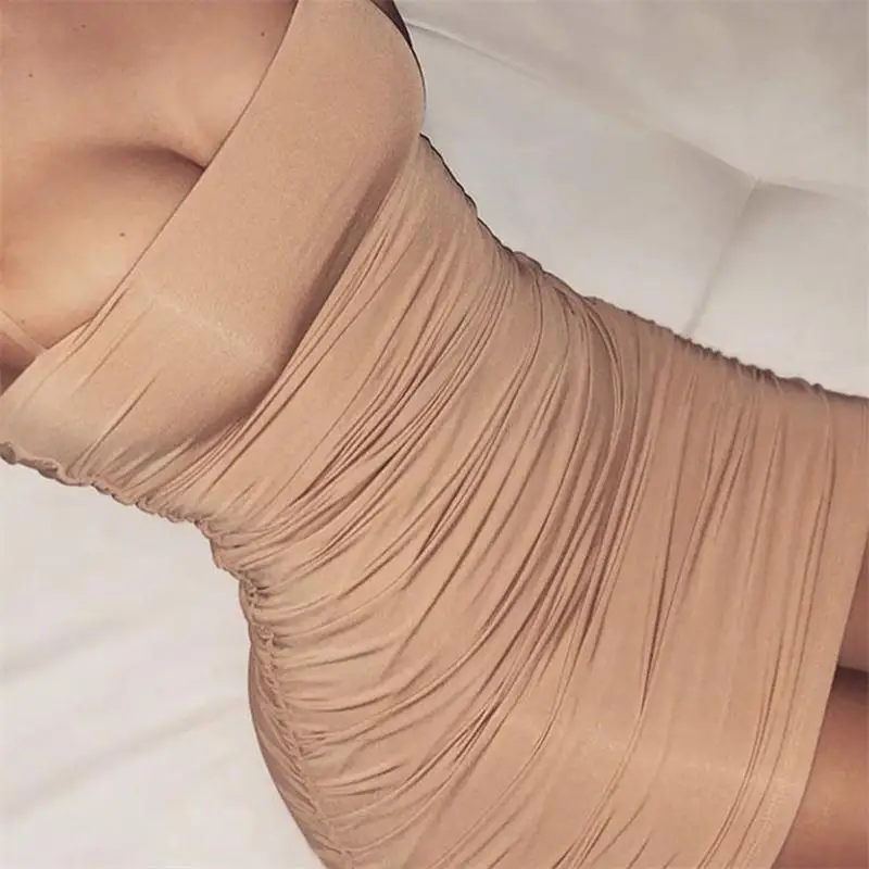 Khaki SheBlingBling сексуальное черное облегающее платье с рюшами женское мини летнее платье Клубное платье на бретельках повседневные платья - Цвет: Khaki