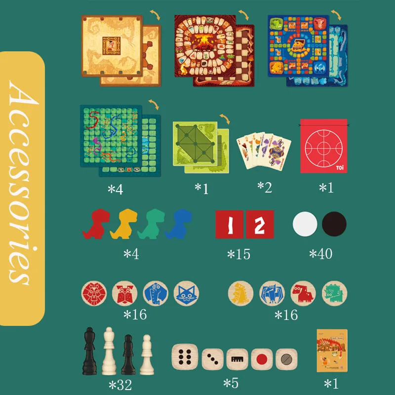 

Baby Inner 20 In 1 Board Game Toys Kids Party Game Wooden Toy Educational Parent-Child Chess Puzzle for Boys and Girls 5-13Y