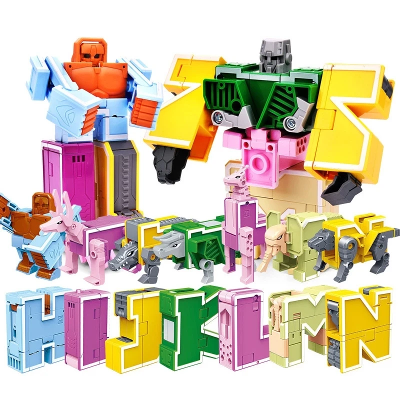

26 English letters Transforms Alphabet Dinosaur Robot Animals Creative Educational Building Blocks Toys for kids gift Brinquedos