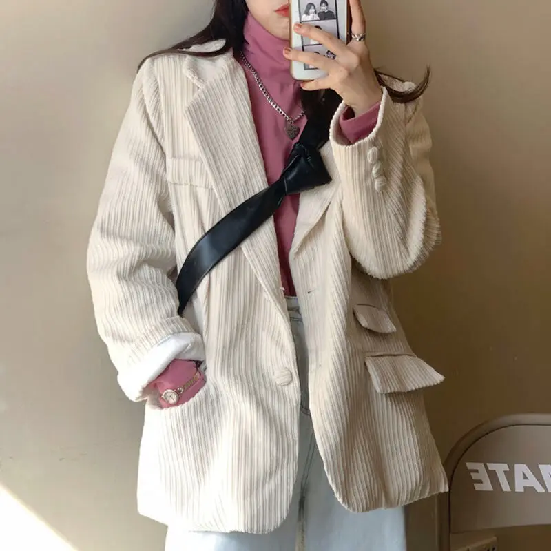 

New Corduroy Fabric Women Suit Ladies Work Office Ladies Long Sleeve Blazer