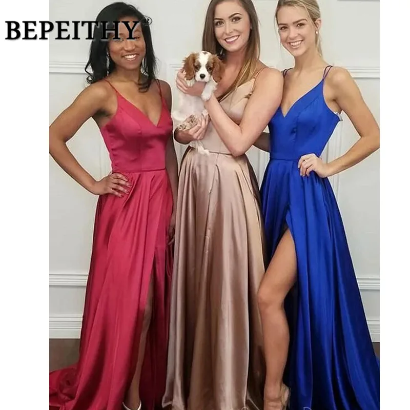 BEPEITHY V образным вырезом трапециевидной формы длинное вечернее платье вечерние элегантные с Высоким Разрезом Вечернее платье сексуальное платье для выпускного вечера