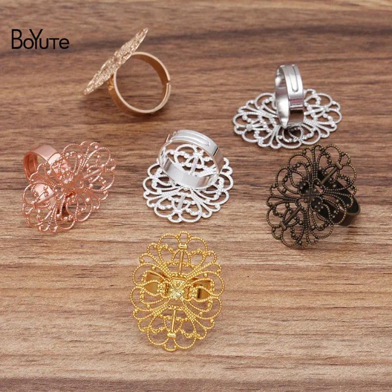 

BoYuTe (20 Pieces/Lot) 25*33MM Filigree Flower Ring Base Metal Brass Diy Handmade Ring Settings Jewelry Accessories
