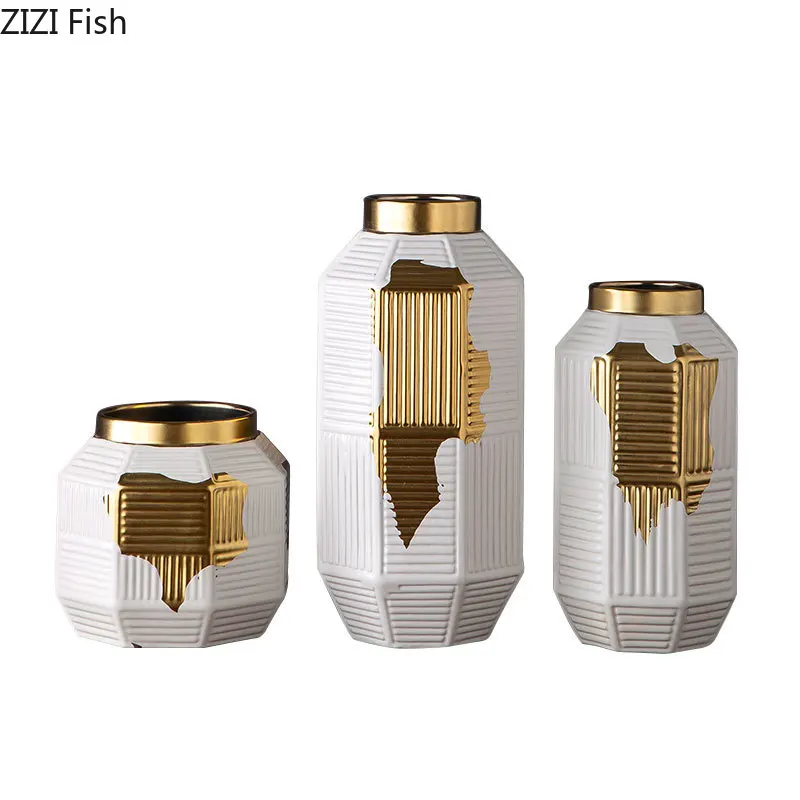 Геометрический декор керамические вазы Золотая текстура фарфоровая ваза