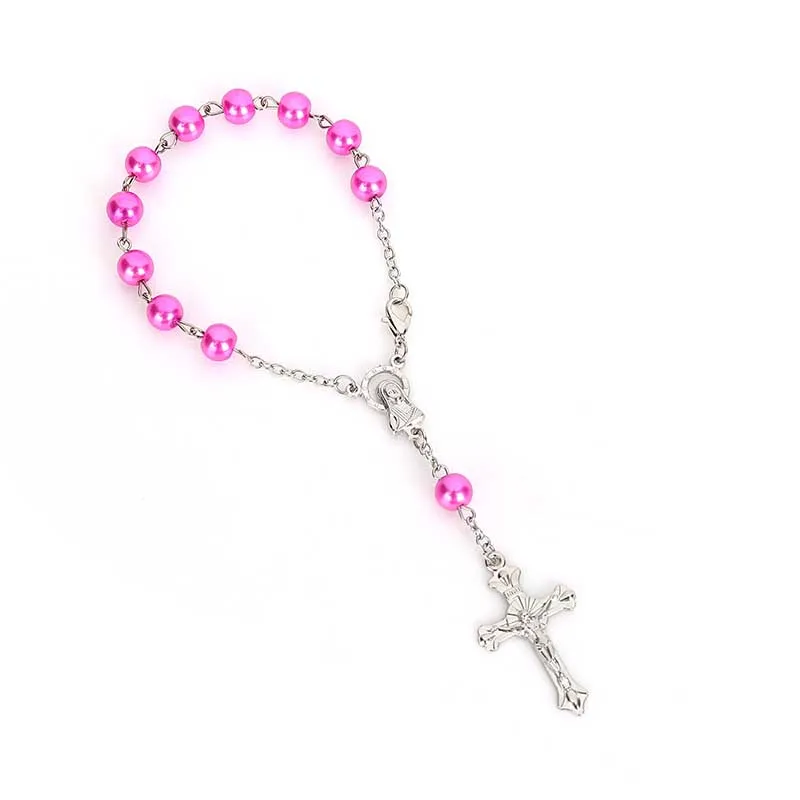 60 шт./розовый Религиозный браслет с искусственным жемчугом и кристаллами детский