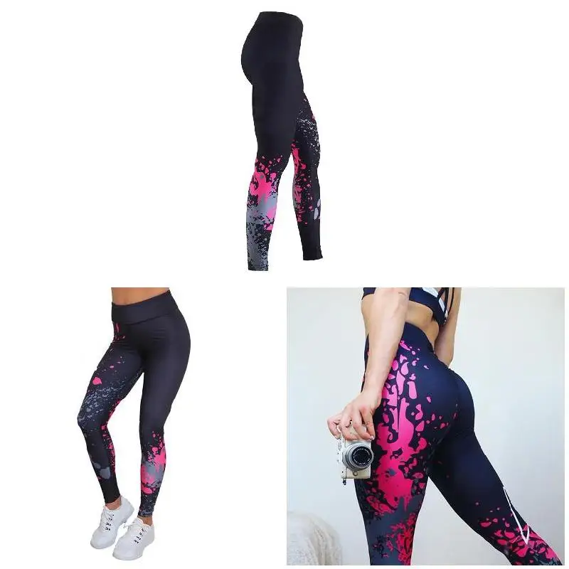 

New High Fashion Women Printed High Waist Trouser Sport Elastic Yoga Pants Breathable Long Pants Hot Capris Sport Polyester