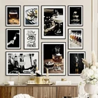 Настенная Картина на холсте с изображением виски, шампанского, коктейлей, устриц, скандинавские плакаты и принты, черные и белые настенные картины для декора бара