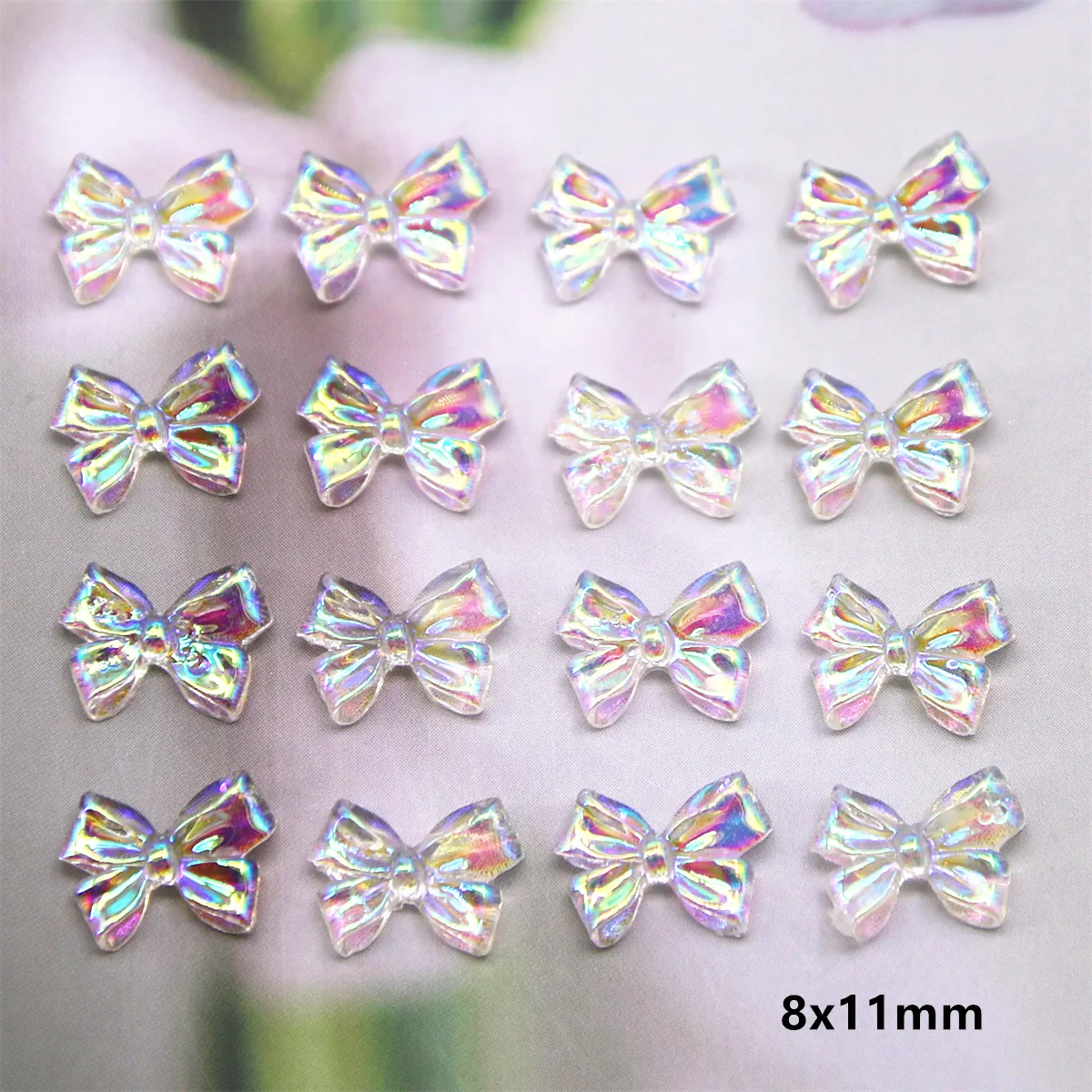 

300pcs Fashion Clear AB Bowknot Resin Stones Nail Art Aurora Rhinestones Nail Jelly Ornaments For Manicure Tips 8x11mm