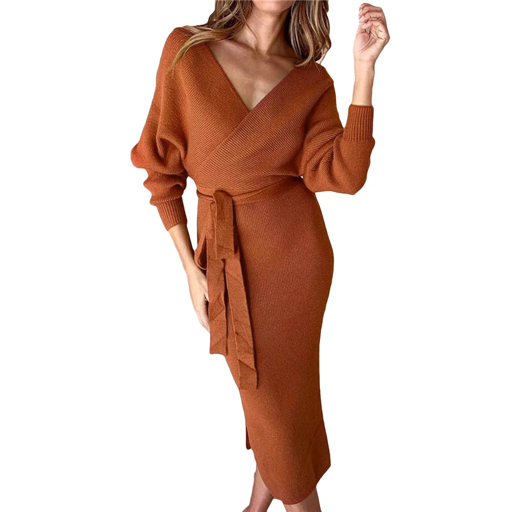 Элегантное офисное женское платье с длинным разрезом 2019 Новое модное v образным