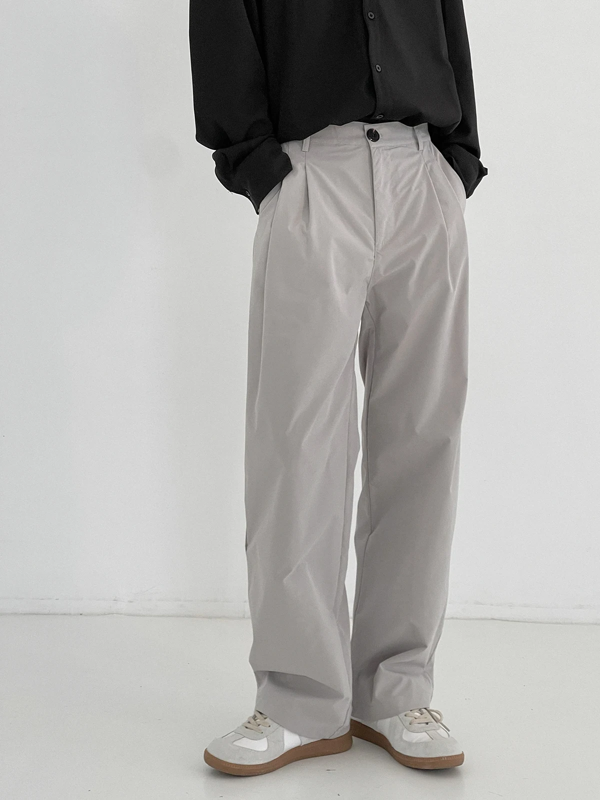 Early autumn thin casual pants men's straight loose solid color trousers Korean style trendy wild pants elastic waist