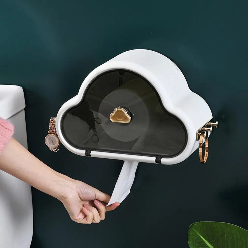 

Punch-free Self Adhesive Waterproof WallMounted Toilet Tissue Box Cover Bathroom Storage Organizer Cloud Shape Paper Holder