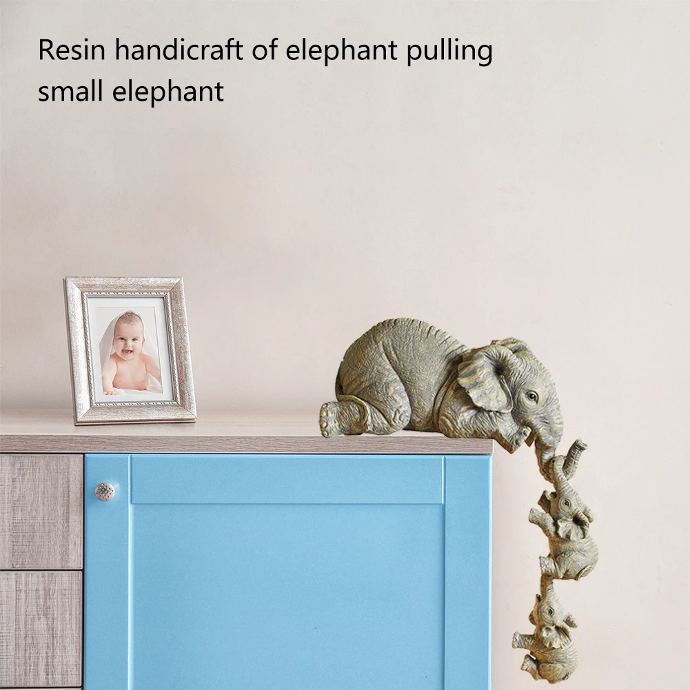 3Pcs Elephant Sitter Hand-Painted Resin Figurines Mother And Two Babies Hanging Off The Edge Of Shelf Table Home Decoration | Дом и сад
