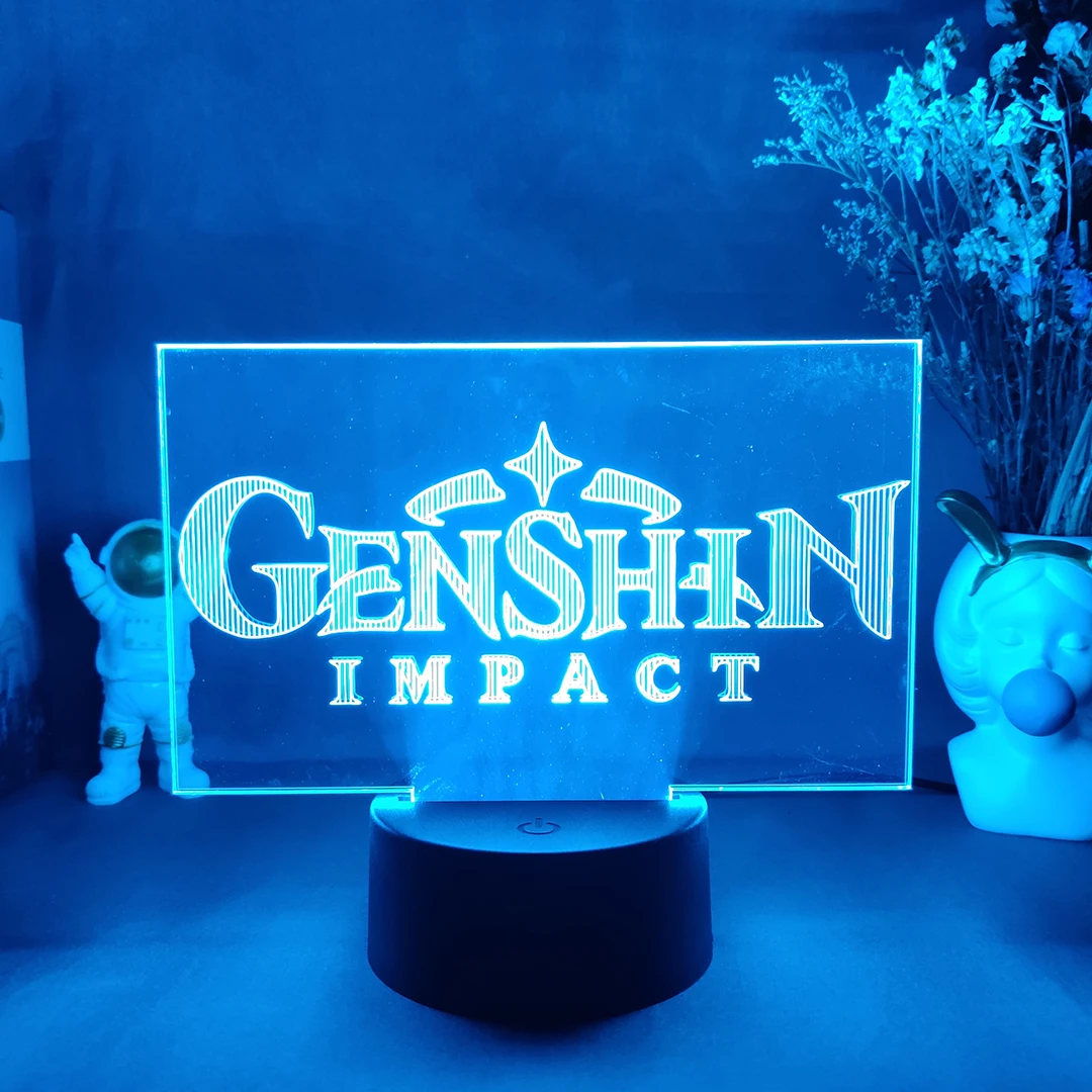 Горячая онлайн-игра Genshin Impact Logo 3D дизайн Ночной светильник креативная установка