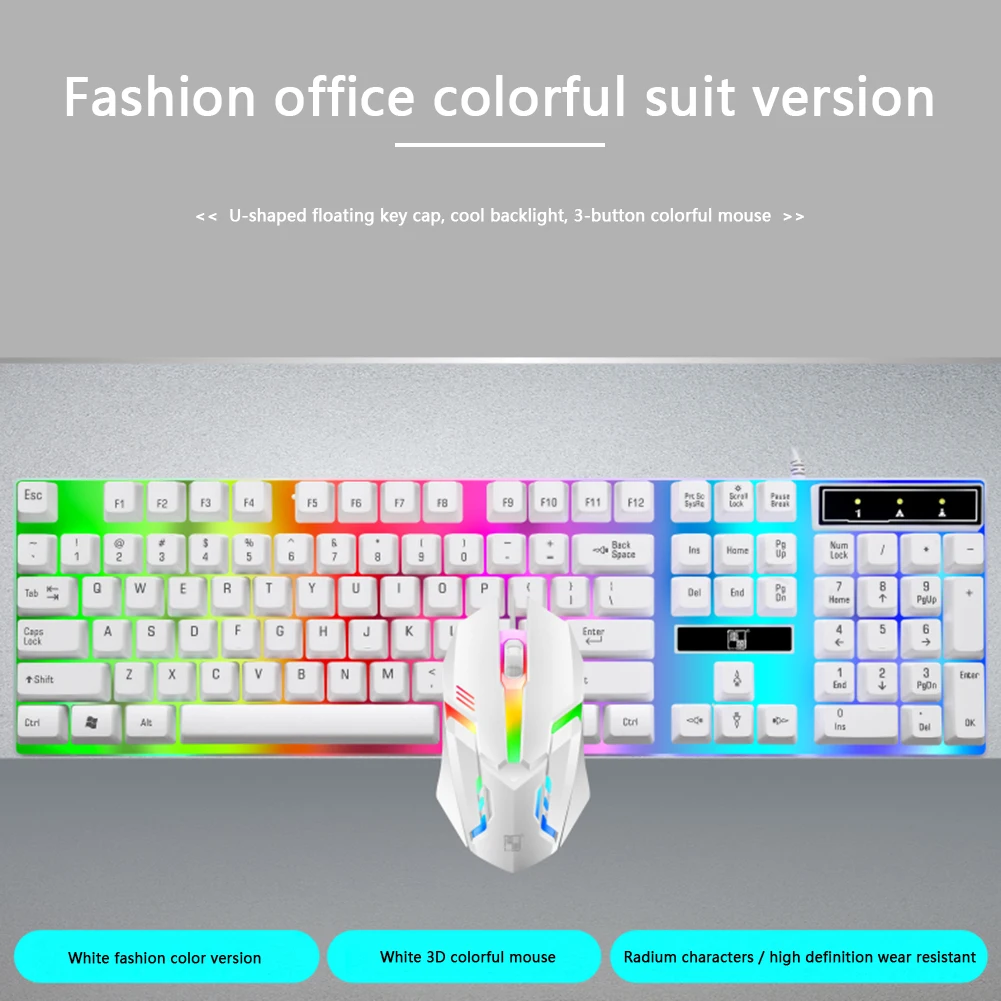 

USB Wired Mouse And Keyboard, Rainbow Cable Mouse With Adjustable Backlight, Keyboard And Mouse Set Suitable For Gaming