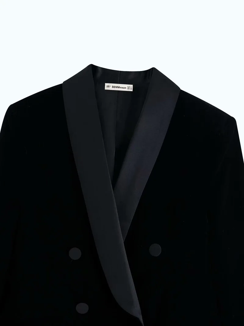 High-end Custom Velvet Black Satin Star Suit Autumn New Black Women Jackets Coat Notched Fashion Clothing Solid Button Full