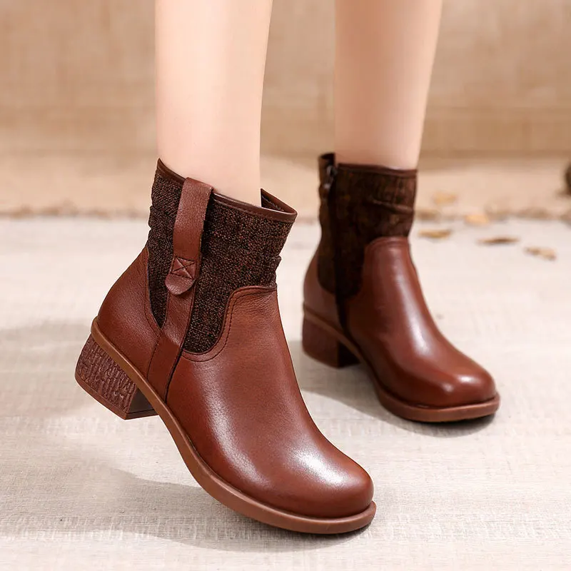 

CEYANEAOAutumn Women's Shoes Leather Boots Women Fashion Winter Boots Women Flats Non-slip Warm Thick-soled Shoes Women