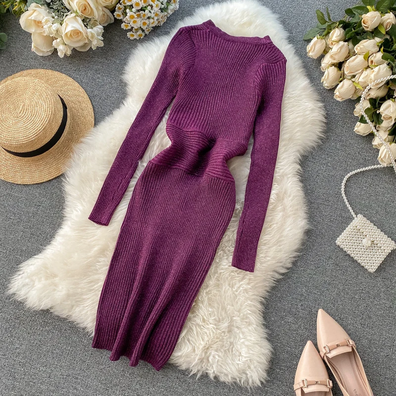Женское трикотажное платье ALPHALMODA блестящее вязаное с V-образным вырезом
