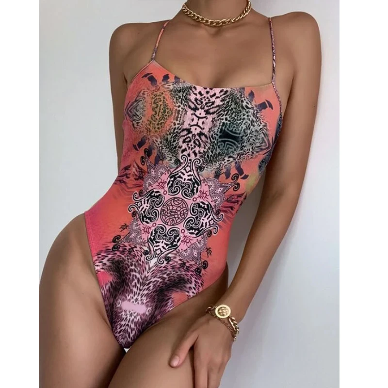 В-X Винтаж цельный леопардовый купальник сексуальный купальник-бандо женский 1 шт