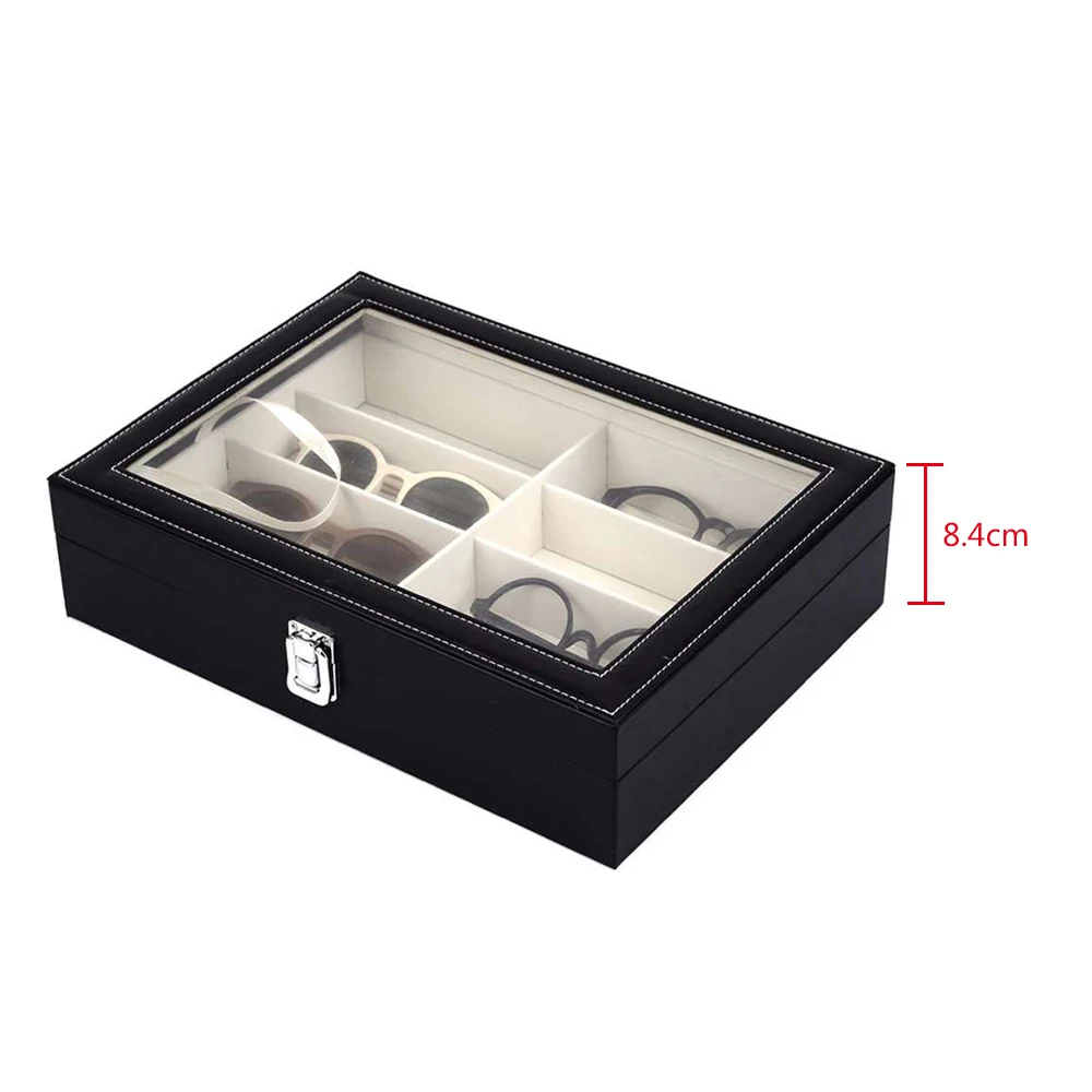 

1pc Clear Top Eye Glasses Case Storage Leather Cover Eyewear Display Box Organizer Fine Workmanship And Sturdy Construction
