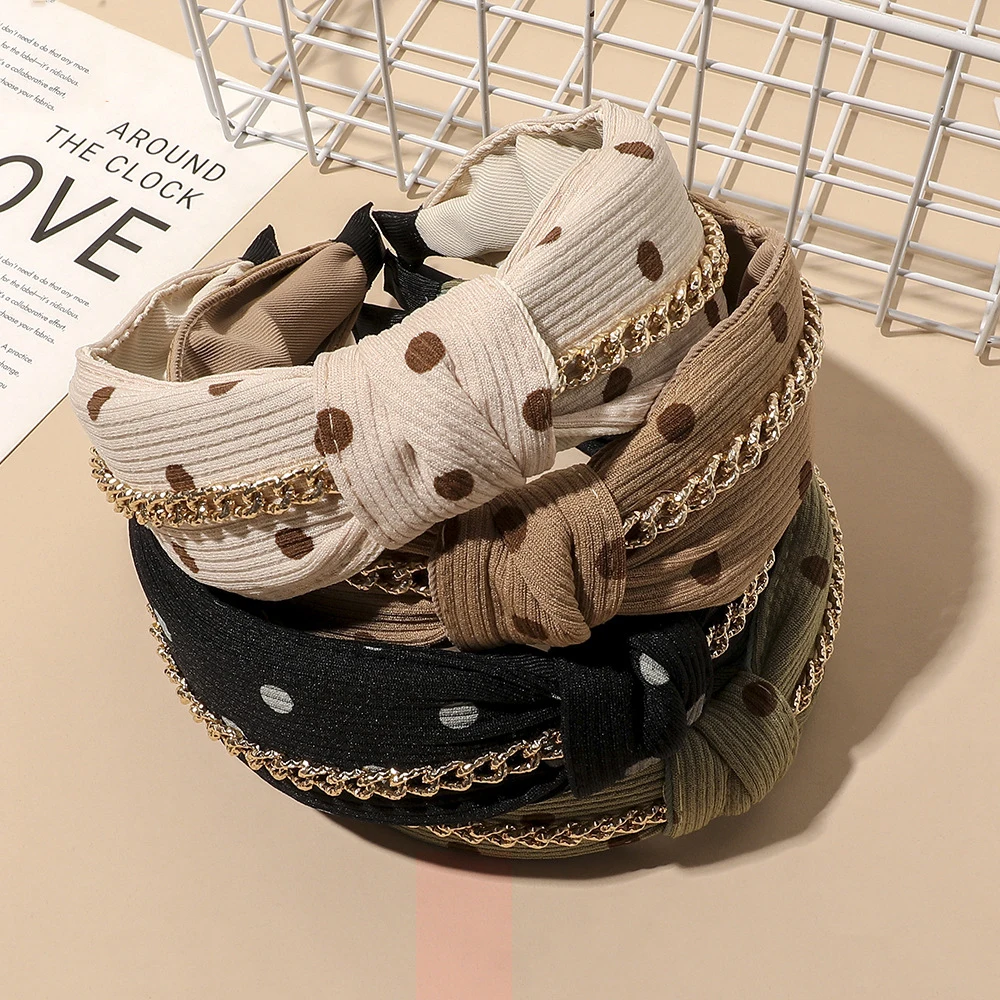 Резинка для волос Ruoshui с узлом женская ободок в горошек аксессуар цепочкой тюрбан