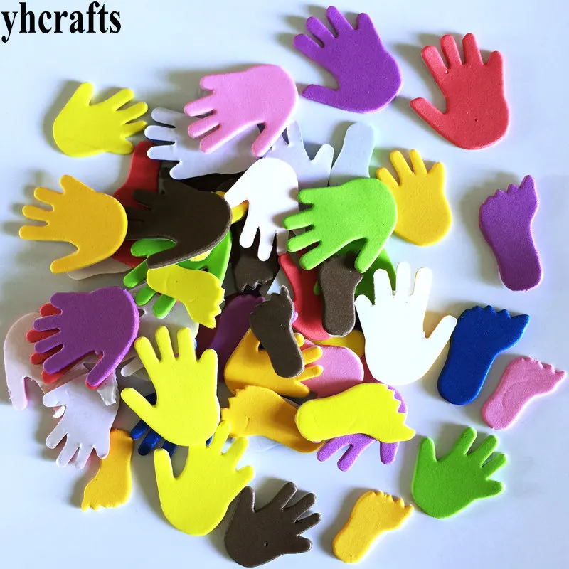 66PCS handfoot 1 пакетов/лот, луна солнце облако пены наклейки раннего обучения Обучающие поделки diy игрушки Детская комната орнамент цвет обучения детский сад - Цвет: 66PCS handfoot