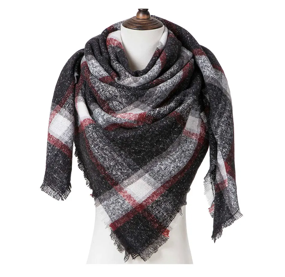 Wish Club женский зимний теплый шарф шаль для женщин модные клетчатые треугольные кашемировые вязаные шарфы для женщин