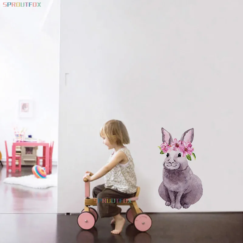 Акварельный венок цветок кролик наклейки на стену гостиная спальня украшение