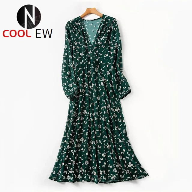 

Elfbop Ladies Wrap V Neck Long Sleeve Floral Printed Midi Dress - Women 2021 Summer Casual Dress