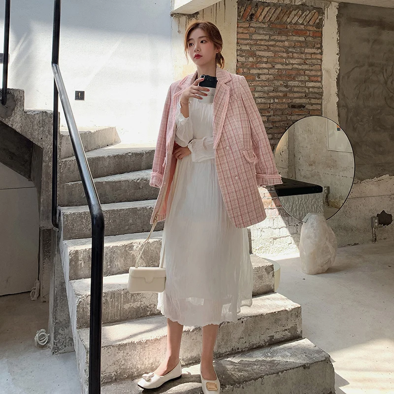 Элегантный женский твидовый пиджак новый корейский Дикий костюм блейзер Женский