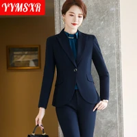 womens suit pants two piece suit autumn and winter slim solid color long sleeved ladies blazer high quality office
