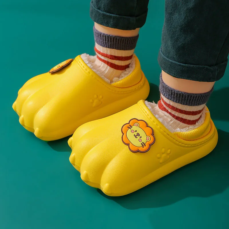 

Child Waterproof Claw Designer Fur Slippers Toddler Boys Girls Home Furry Shoes Kids House Lion Plush Slipper Children Sneakers