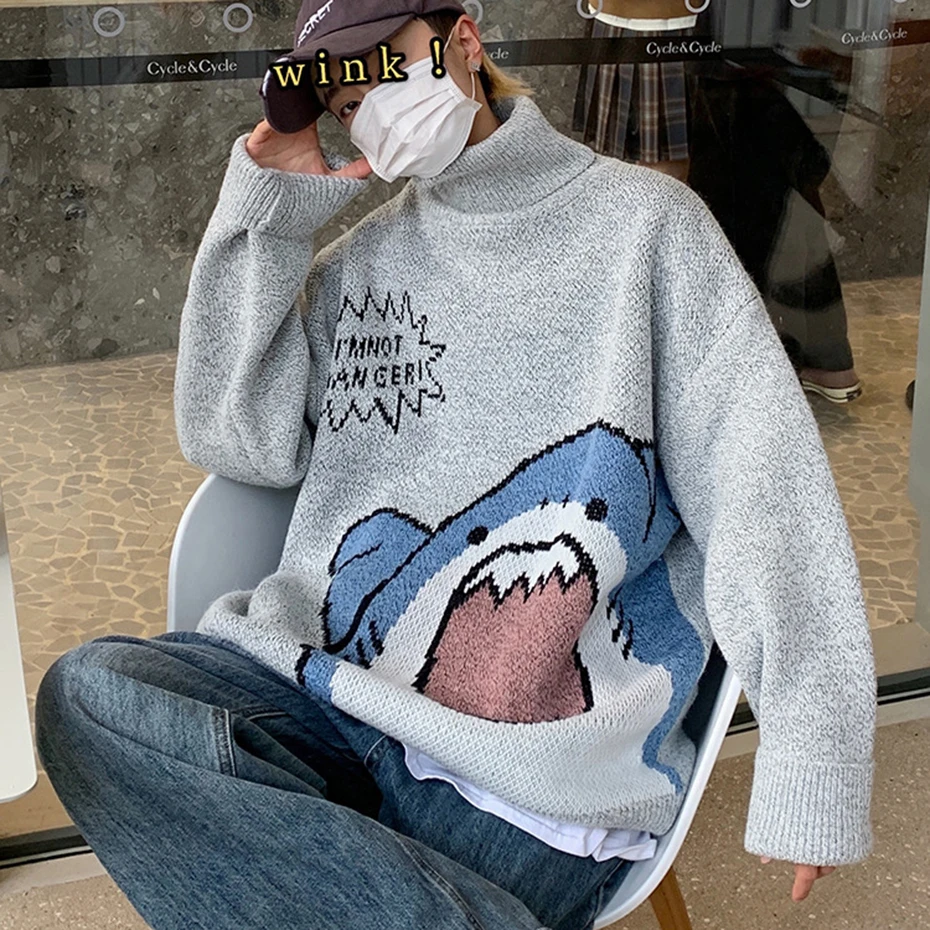 Свитера мужские с высоким воротником пуловер в стиле хип-хоп аниме уличная