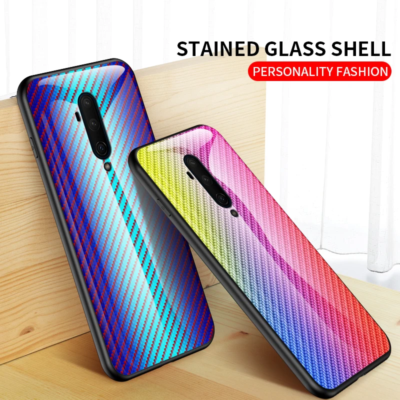 Luxury Carbon Fiber Tempered Glass Case OnePlus One Plus 7T Pro 7TPro McLaren Aurora gradient Protective Shell Phone Cover |