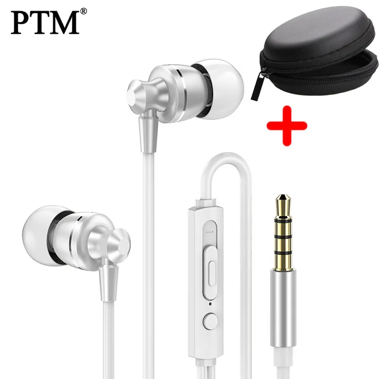 PTM D11G Hifi наушники с микрофоном гарнитура для samsung спортивные наушники с микрофоном проводные наушники Earb uds для телефона - Цвет: Silver with Bag
