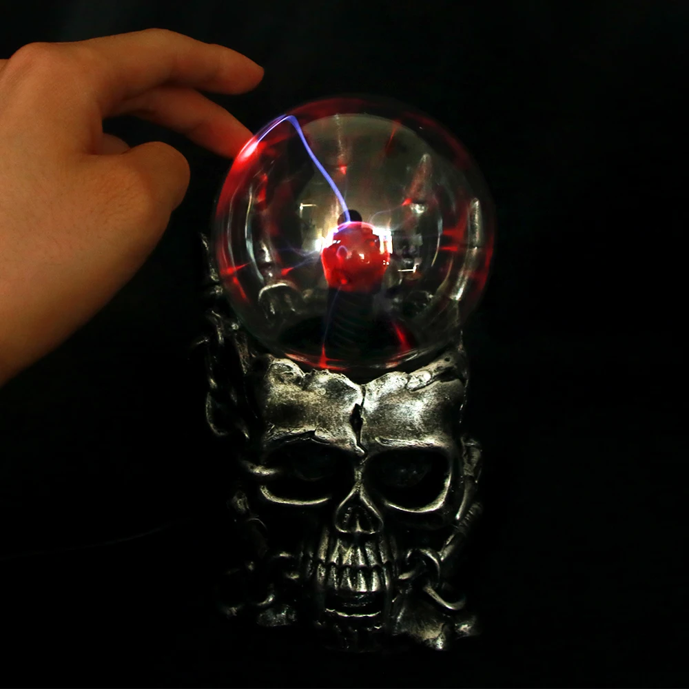 MGT Магическая голова черепа стеклянная скульптура статуя молния плазменный шар
