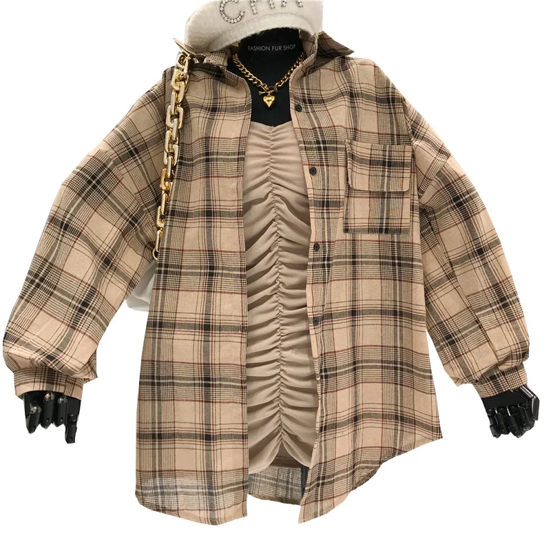 

Dress Suit Women casual plaid Shirt + sexy slim Dress two-piece Suit Women Fashion folds sexy tube top slim Dress Suit Female