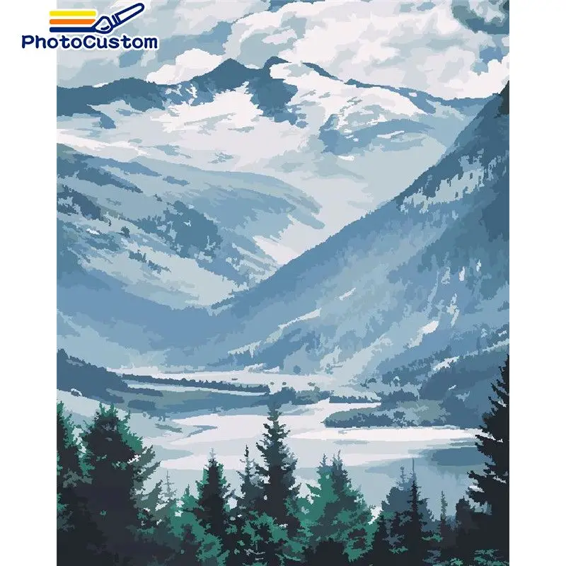 

PhotoCustom DIY Pictures By Number Snow Mountain Kits painting by numbers Landscape wall decor Picture By Number Home decor gift