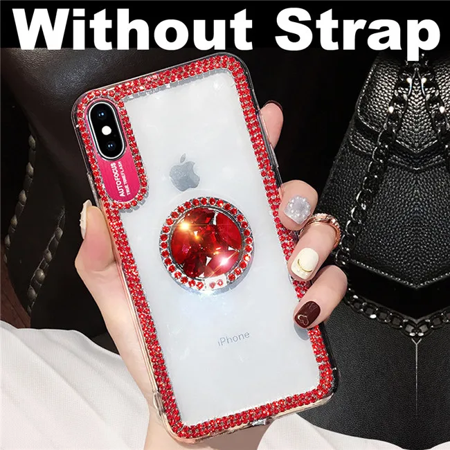 Without Strap Роскошный блестящий чехол с кольцом для пальца для iPhone X, 8, 7, 6, 6S Plus, XR, XS, 11 Pro Max, модный Мягкий ТПУ чехол для телефона - Цвет: Without Strap