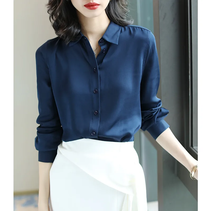 dark navy silk office blouse womens shirts and blouses 2020 summer elegant sexy boho long sleeve plus size palace loose