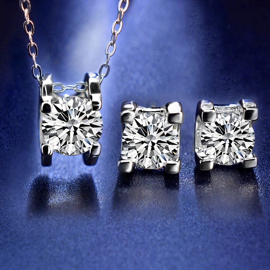 

NYMPH Real Moissanite Diamond Set Include Pendant Necklace Stud Earring 1.0ct D Color 925 Silver Fine Jewelry for Women T10001