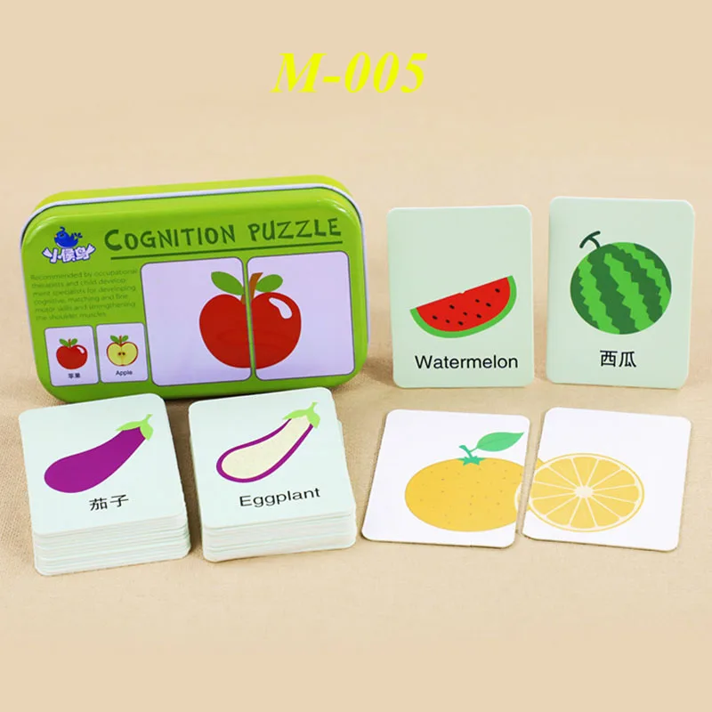 M-005 Fruit match Пазл детские игрушки для детей, карточки, бумага, совпадающая игра, когнитивные карточки, автомобиль, фрукты, животные, жизнь, набор, пара, отрезная игрушка - Цвет: M-005 Fruit match