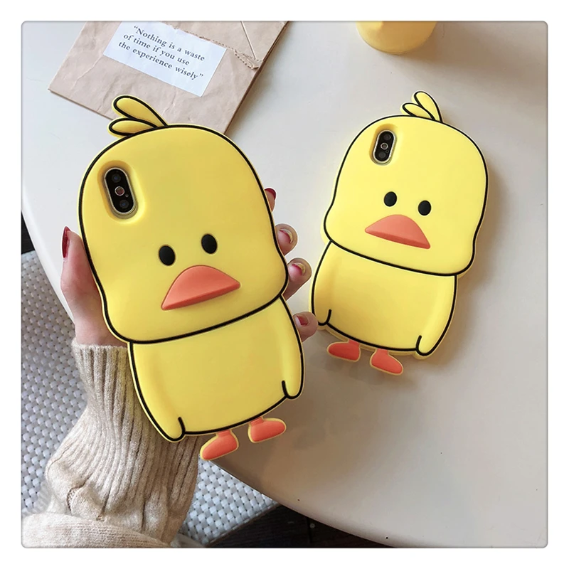 Милый силиконовый чехол с 3D рисунком желтой утки для iPhone 5s SE 5C 6 6s 7 8 Plus X XR Xs 12 Mini 11 13