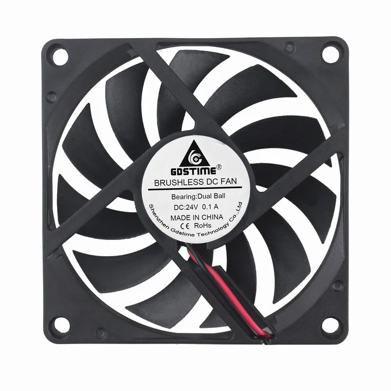 20 шт./лот GDSTIME 2 Pin 80 мм 80x80x10 8010 8 см двойной шариковый подшипник бесщеточный DC 24 В