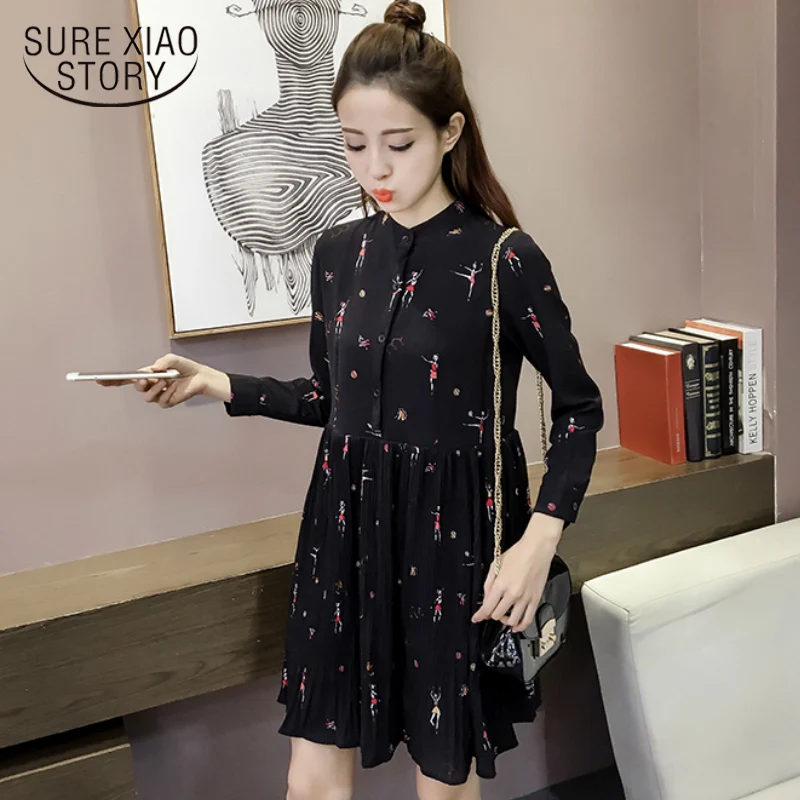 Модные женские платья весна 2021 шифоновое платье с длинным рукавом и принтом