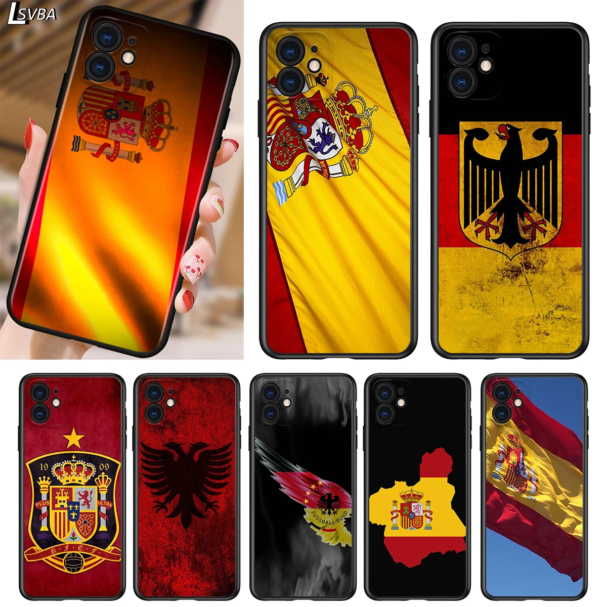 

Soft TPU Cover Spain Spanish Flag for Apple iPhone 12 11 SE XS XR X 7 8 6 5 S mini Plus Pro MAX 2020 Black Phone Case