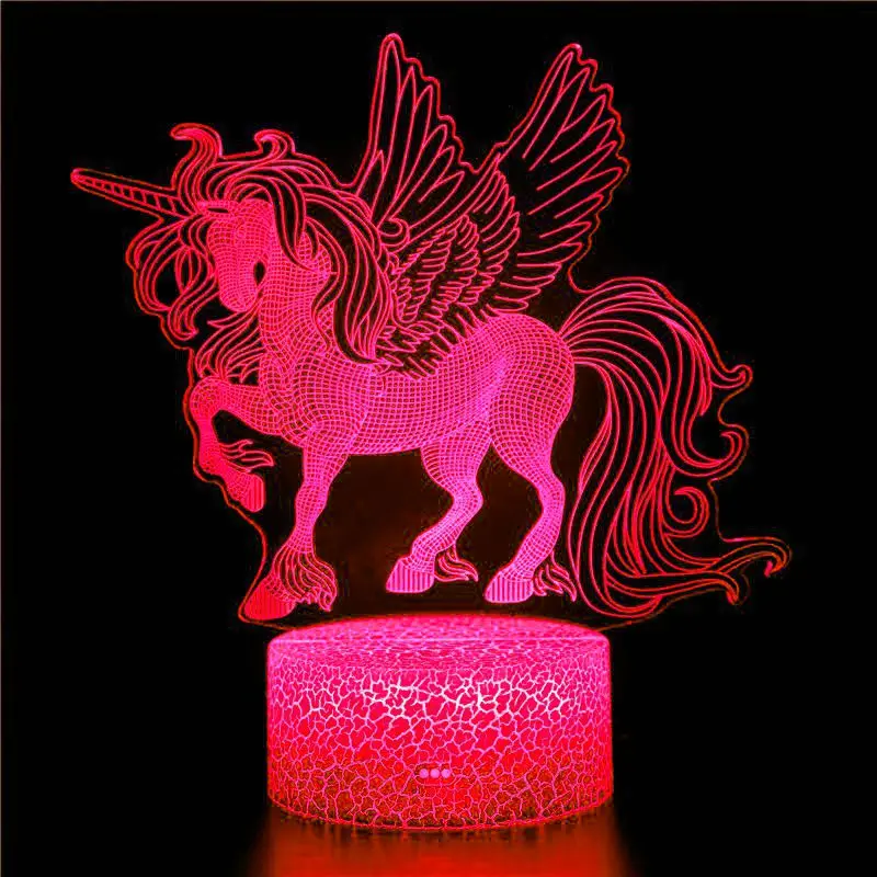

3D светодиодный ночник в виде единорога, питание от батарейки AA, Ночной светильник в виде порошка, звезды, настенная лампа, мультяшное животн...