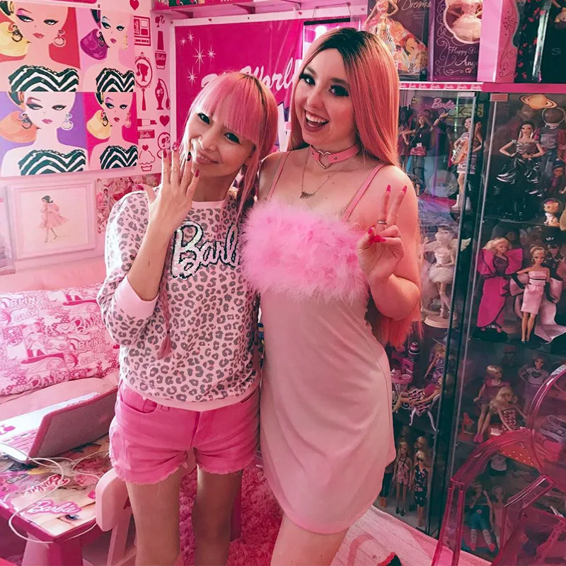 Сексуальное женское платье комбинация с мехом розовое Черное мини без рукавов на