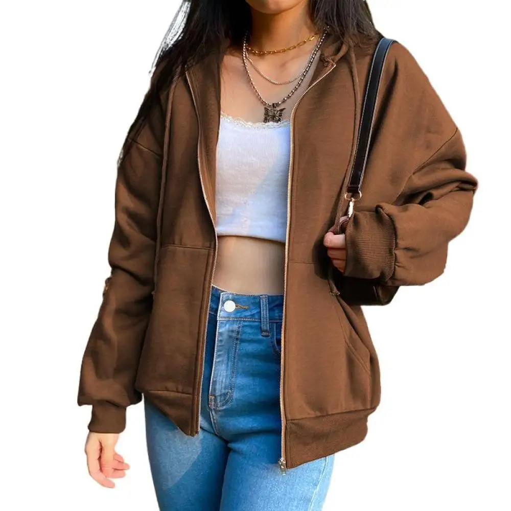 

Однотонная толстовка с капюшоном на молнии, зимняя куртка, одежда, толстовки большого размера, женские винтажные пуловеры с длинным рукавом...