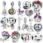 Женский браслет с черепом и бусинами, из серебра 100% пробы