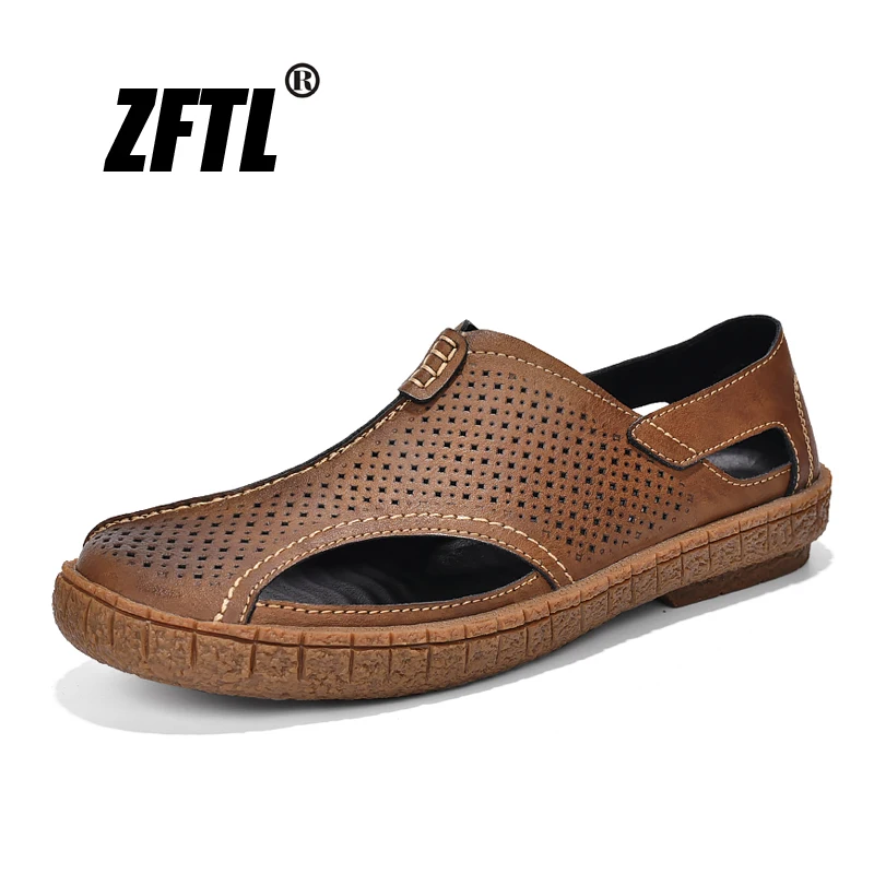 Мужские сандалии ZFTL из натуральной кожи пляжные на резиновой нескользящей